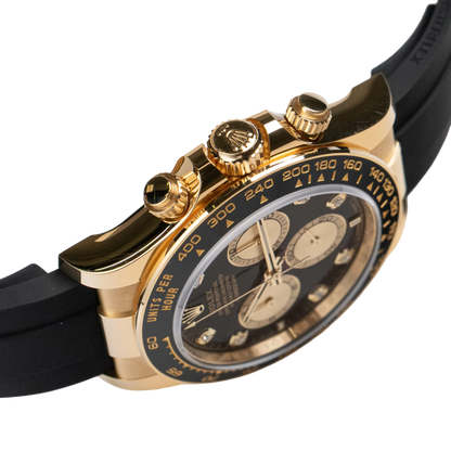 Daytona 40mm Yellow Gold Black and Golden Diamond Dial Oysterflex 126518LN
