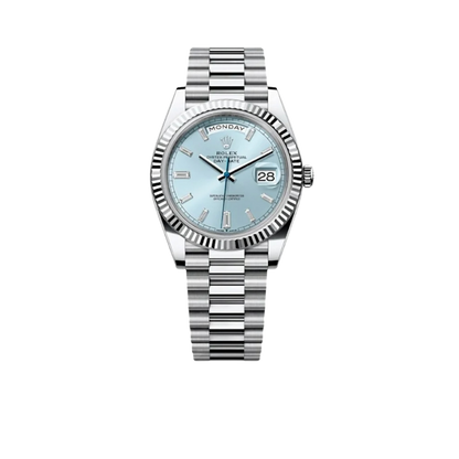 Day-Date 40mm Platinum President  Ice Blue Baguette Dial 228236