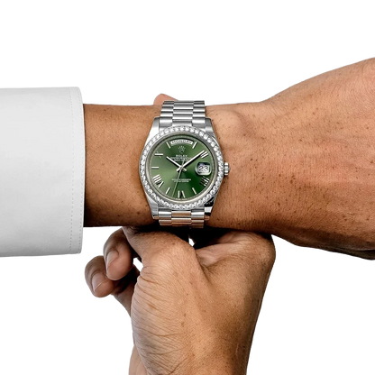 Day-Date 40 228349RBR White Gold Olive Green Dial Diamond Bezel