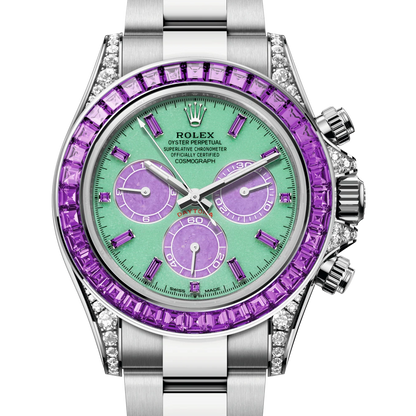 Cosmograph Daytona 'Spring' White Gold Vivid Green Dial Purple Baguette-cut Sapphires Ref.126599 SAVL