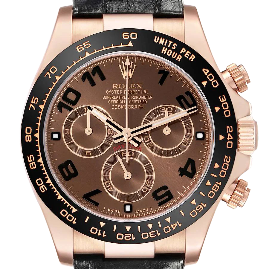 Daytona 40mm Rose Gold Brown Dial Leather Strap Mens Watch 116515