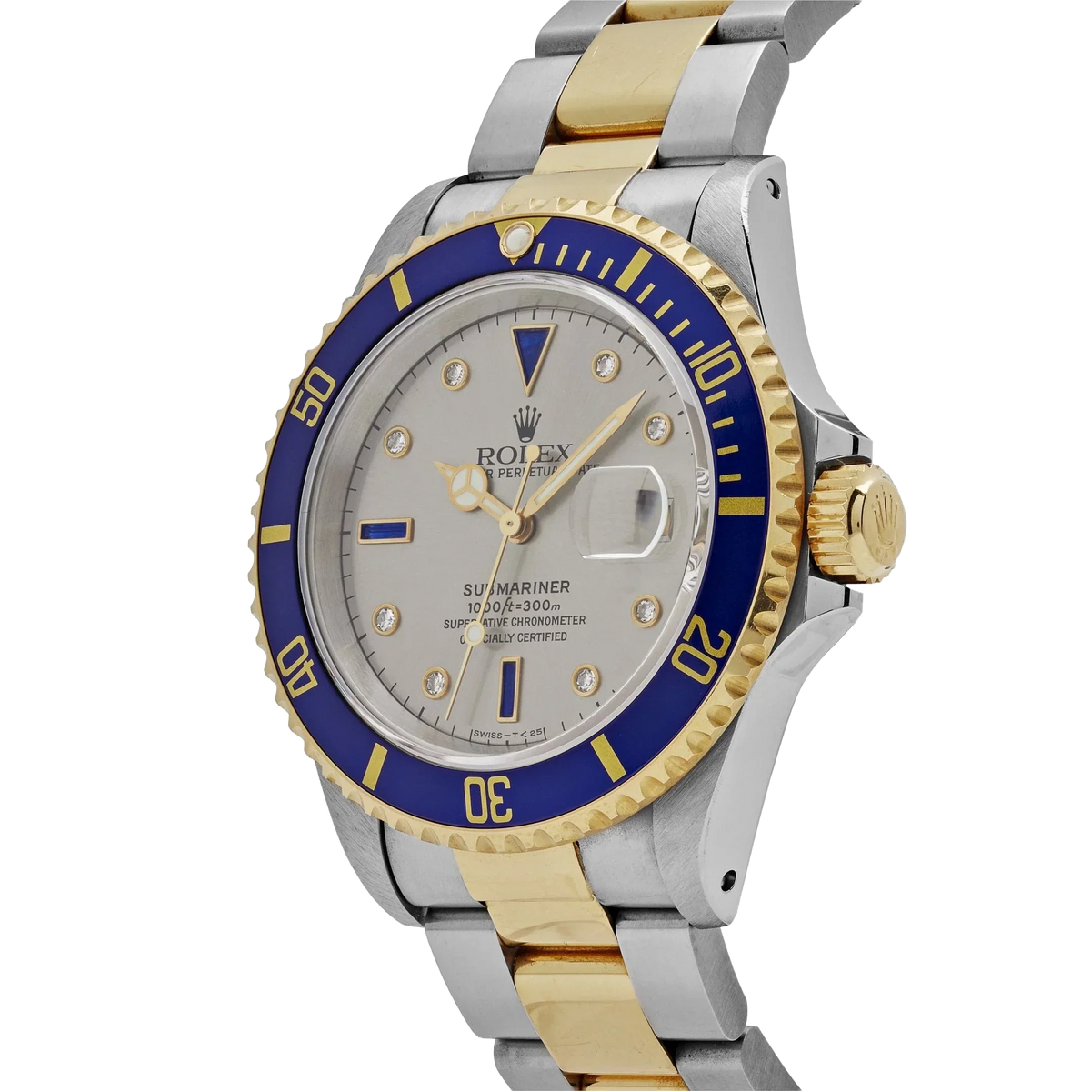 Submariner 40mm Stainless Steel Yellow Gold Serti Slate Diamond Sapphire Silver Dial 16613
